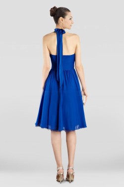 A-Line Halter Short Blue Chiffon Prom Evening Dresses ED010840