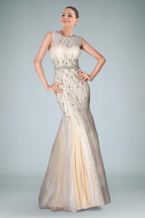 Trumpet/Mermaid Beaded Lace Long Prom Evening Dresses ED010843