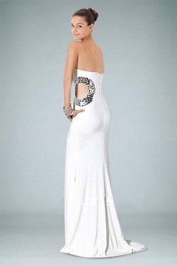 Sheath Beaded Sweetheart Long White Prom Evening Dresses ED010848