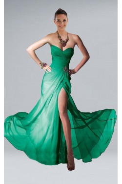 Sheath Sweetheart Long Green Chiffon Prom Evening Formal Dresses ED010853