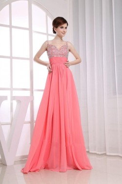 A-Line Beaded Straps Long Chiffon Prom Evening Formal Dresses ED010855