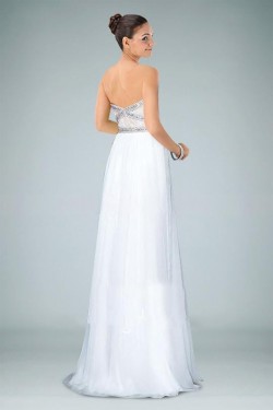 A-Line Sweetheart White Beaded Long Chiffon Prom Evening Formal Dresses ED010858