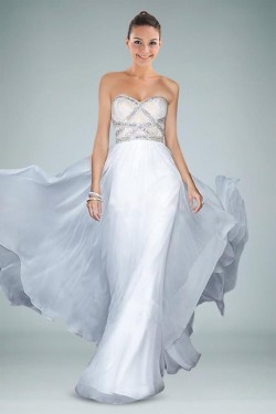 A-Line Sweetheart White Beaded Long Chiffon Prom Evening Formal Dresses ED010858