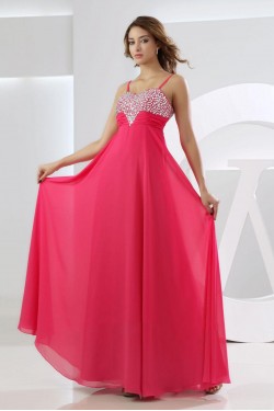 A-Line Spaghetti Strap Beaded Long Chiffon Prom Evening Formal Dresses ED010859