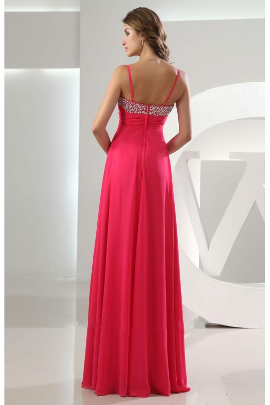 A-Line Spaghetti Strap Beaded Long Chiffon Prom Evening Formal Dresses ED010859