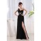 Sheath One-Shoulder Beaded Split-Front Black Long Chiffon Prom Evening Formal Dresses ED010862