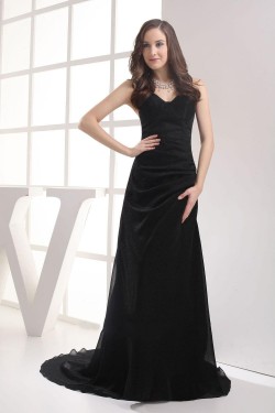 Long Black V-Neck Sweep Train Chiffon Prom Evening Formal Dresses ED010871