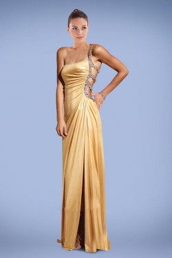 Sheath One-Shoulder Split-Front Beaded Long Prom Evening Formal Dresses ED010883