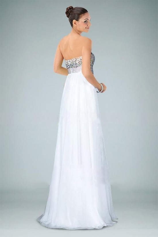 A-Line Sweetheart Beaded White Long Chiffon Prom Evening Formal Dresses ED010891