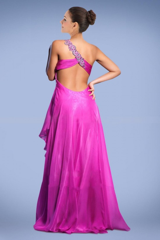 Sheath One-Shoulder Split-Front Beaded Long Chiffon Prom Evening Formal Dresses ED010893
