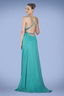 A-Line V-Neck Beaded Long Chiffon Prom Evening Formal Dresses ED010896
