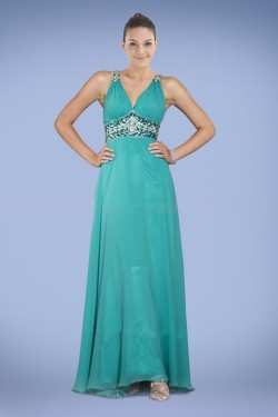 A-Line V-Neck Beaded Long Chiffon Prom Evening Formal Dresses ED010896