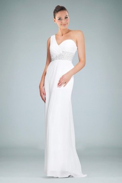 Sheath/Column One-Shoulder Beaded Blue Long Chiffon Prom Evening Formal Dresses ED010902