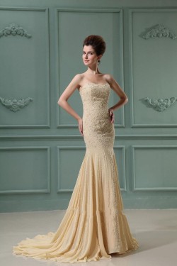 Trumpet/Mermaid Sweetheart Beaded Long Chiffon Prom Evening Formal Dresses ED010909