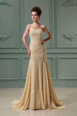 Trumpet/Mermaid Sweetheart Beaded Long Chiffon Prom Evening Formal Dresses ED010909