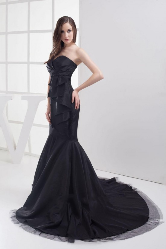 Trumpet/Mermaid Sweetheart Sweep Train Black Long Prom Evening Formal Dresses ED010912