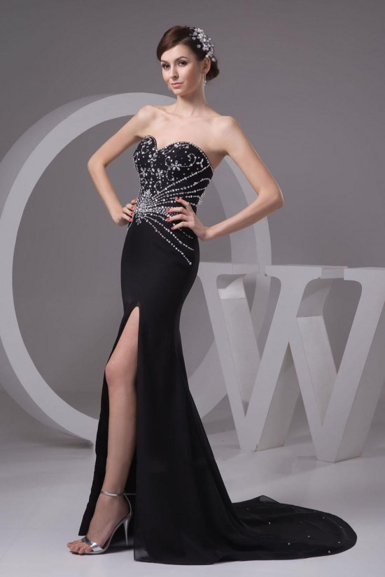 Beaded Sweetheart Split-Front Black Long Chiffon Prom Evening Formal Dresses ED010914 Beaded Sweetheart Split-Front Black Long Chiffon Prom Evening Formal Dresses ED010914