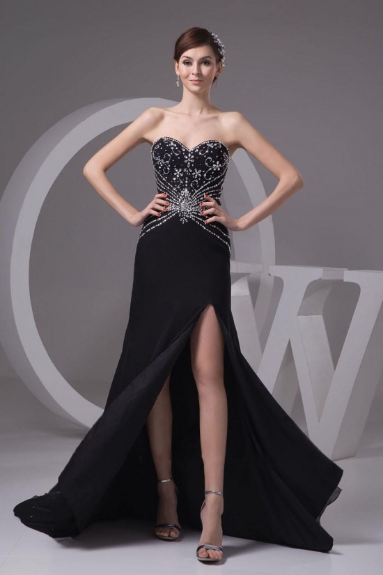 Beaded Sweetheart Split-Front Black Long Chiffon Prom Evening Formal Dresses ED010914 Beaded Sweetheart Split-Front Black Long Chiffon Prom Evening Formal Dresses ED010914