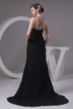 Beaded Sweetheart Split-Front Black Long Chiffon Prom Evening Formal Dresses ED010915