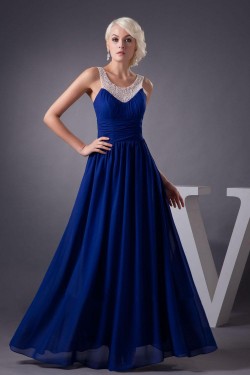 A-Line Beaded Blue Long Chiffon Prom Evening Formal Dresses ED010917