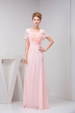 Sheath/Column Cap Sleeve Pink Long Chiffon Prom Evening Formal Dresses ED010918