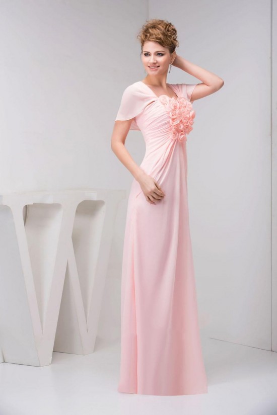 Sheath/Column Cap Sleeve Pink Long Chiffon Prom Evening Formal Dresses ED010918 Sheath/Column Cap Sleeve Pink Long Chiffon Prom Evening Formal Dresses ED010918