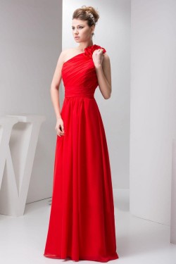A-Line One-Shoulder Red Long Chiffon Prom Evening Formal Bridesmaid Dresses ED010919