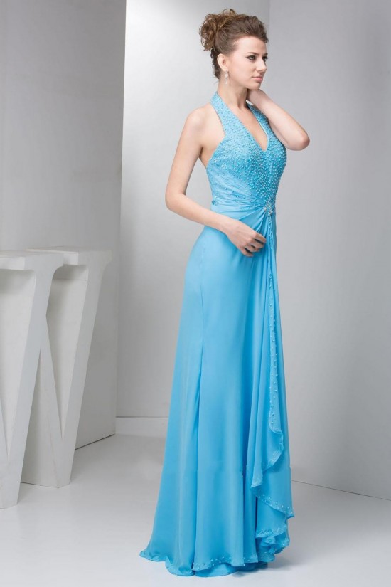 Sheath/Column Halter Beaded Blue Long Chiffon Prom Evening Formal Dresses ED010920 Sheath/Column Halter Beaded Blue Long Chiffon Prom Evening Formal Dresses ED010920