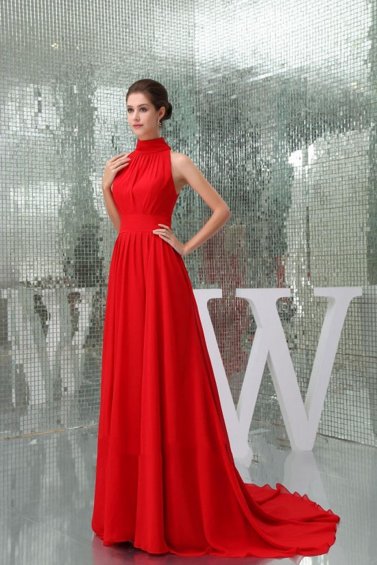 A-Line High-Neck Long Red Chiffon Prom Evening Formal Dresses ED010924 A-Line High-Neck Long Red Chiffon Prom Evening Formal Dresses ED010924