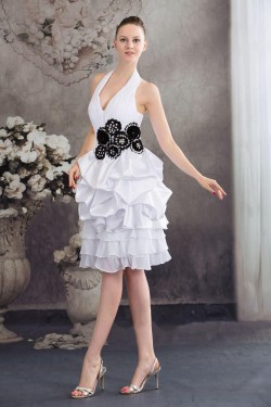 A-Line Halter Short White Prom Evening Formal Dresses ED010930