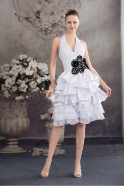 A-Line Halter Short White Prom Evening Formal Dresses ED010930