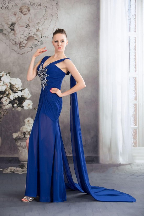 Sheath V-Neck Beaded Blue Long Chiffon Prom Evening Formal Dresses ED010931 Sheath V-Neck Beaded Blue Long Chiffon Prom Evening Formal Dresses ED010931