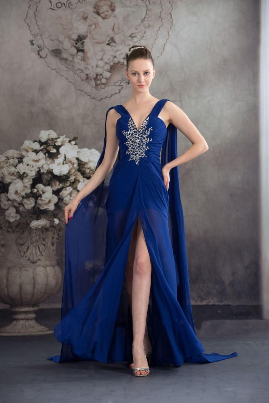 Sheath V-Neck Beaded Blue Long Chiffon Prom Evening Formal Dresses ED010931 Sheath V-Neck Beaded Blue Long Chiffon Prom Evening Formal Dresses ED010931