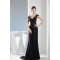 Long Black Cap Sleeve Beaded Lace Prom Evening Formal Dresses ED010935