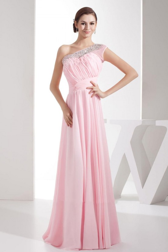 A-Line One-Shoulder Beaded Pink Long Chiffon Prom Evening Formal Dresses ED010936 A-Line One-Shoulder Beaded Pink Long Chiffon Prom Evening Formal Dresses ED010936