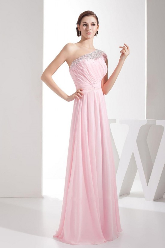 A-Line One-Shoulder Beaded Pink Long Chiffon Prom Evening Formal Dresses ED010936 A-Line One-Shoulder Beaded Pink Long Chiffon Prom Evening Formal Dresses ED010936