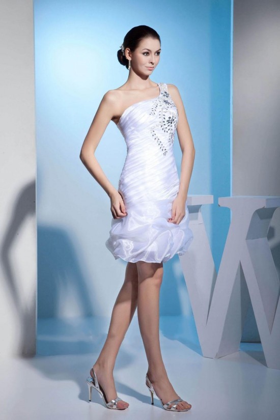 Short White Beaded Prom Evening Formal Dresses ED010937