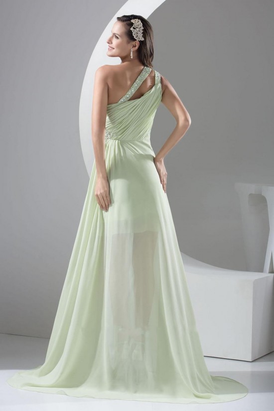 Beaded One-Shoulder Long Chiffon Prom Evening Formal Dresses ED010939