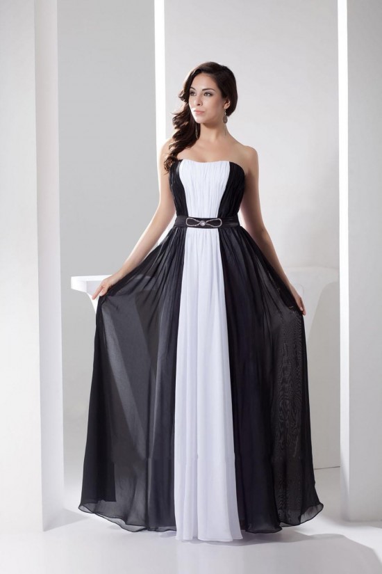 A-Line Strapless Black White Beaded Long Chiffon Prom Evening Formal Dresses ED010940 A-Line Strapless Black White Beaded Long Chiffon Prom Evening Formal Dresses ED010940
