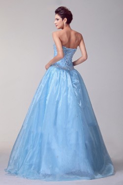 A-Line Strapless Beaded Long Blue Prom Evening Formal Dresses ED010941