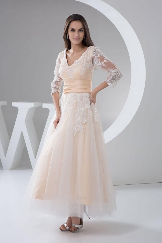 A-Line V-Neck Half Sleeve Applique Tulle Prom Evening Formal Dresses ED010943 A-Line V-Neck Half Sleeve Applique Tulle Prom Evening Formal Dresses ED010943