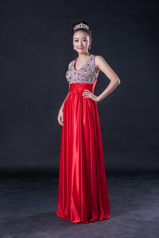 A-Line Beaded Long Red Prom Evening Formal Dresses ED010951