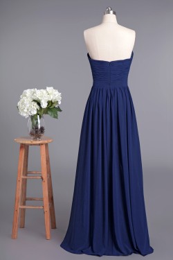 A-Line Sweetheart Navy Blue Long Chiffon Prom Evening Formal Dresses ED010956