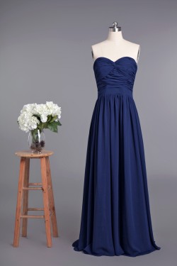 A-Line Sweetheart Navy Blue Long Chiffon Prom Evening Formal Dresses ED010956