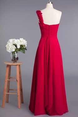 A-Line One-Shoulder Long Chiffon Prom Evening Formal Dresses Bridesmaid Dresses ED010957