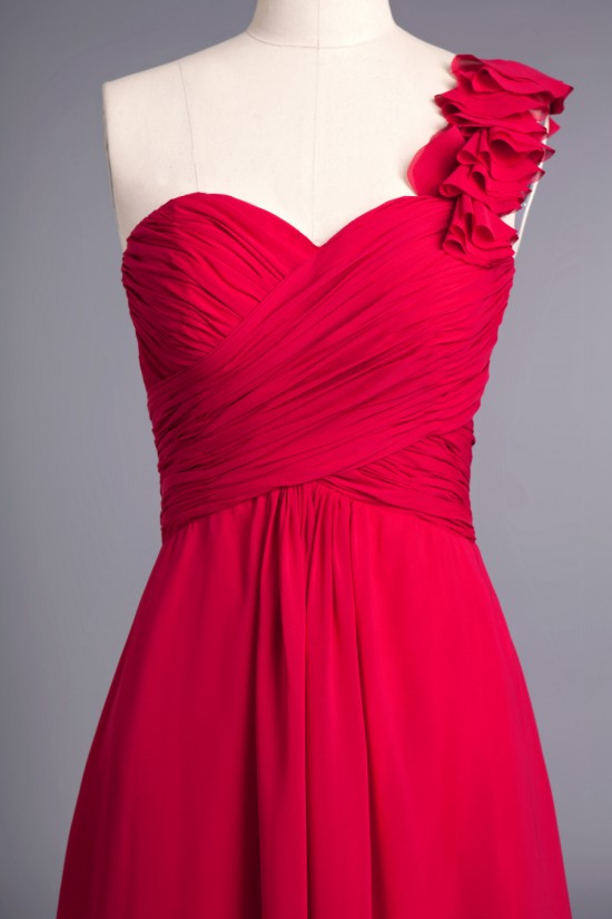 A-Line One-Shoulder Long Chiffon Prom Evening Formal Dresses Bridesmaid Dresses ED010957