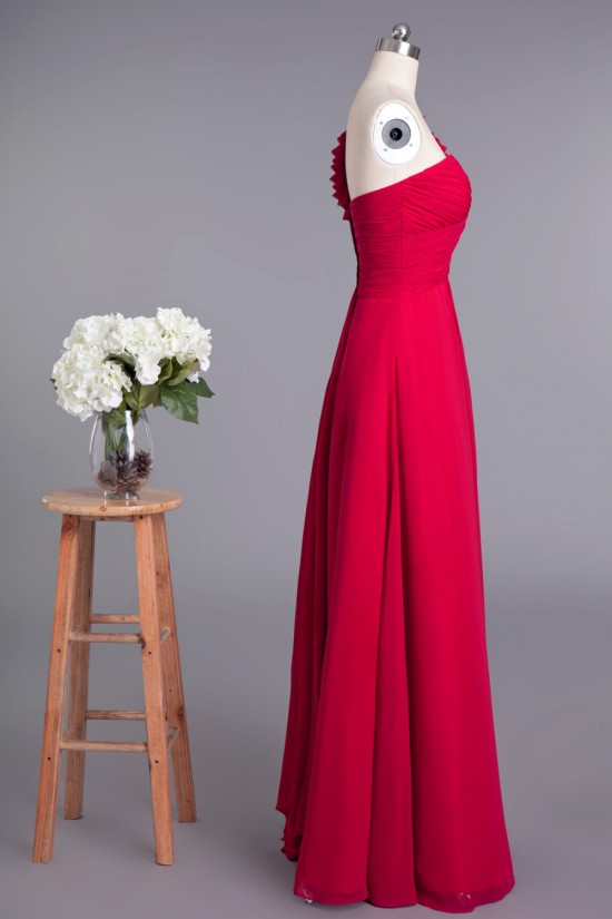 A-Line One-Shoulder Long Chiffon Prom Evening Formal Dresses Bridesmaid Dresses ED010957