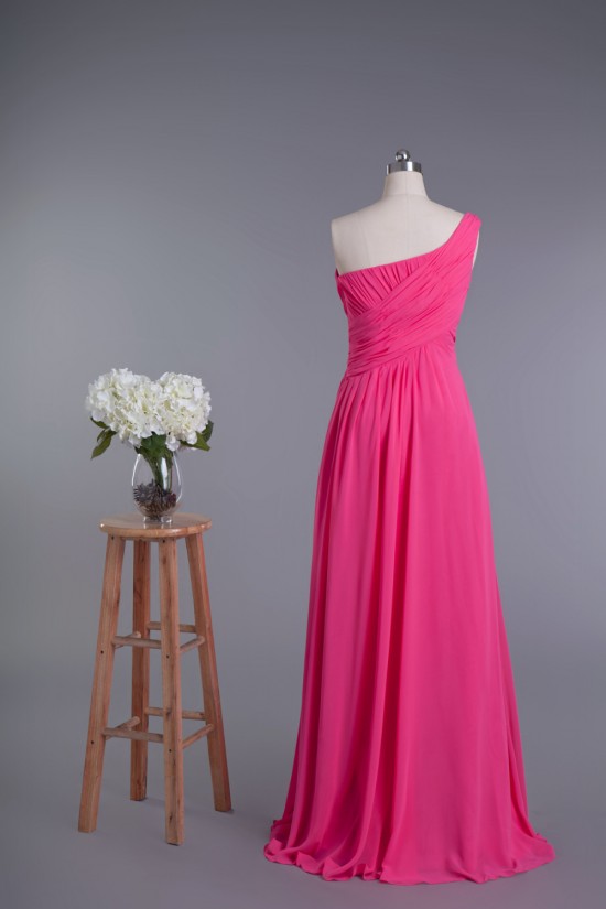 A-Line One-Shoulder Beaded Long Chiffon Prom Evening Formal Dresses ED010960