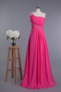 A-Line One-Shoulder Beaded Long Chiffon Prom Evening Formal Dresses ED010960