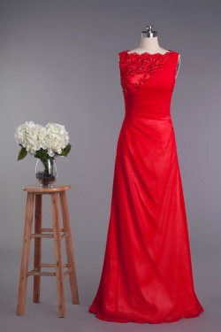 A-Line Bateau Beaded Applique Long Red Prom Evening Formal Dresses ED010961